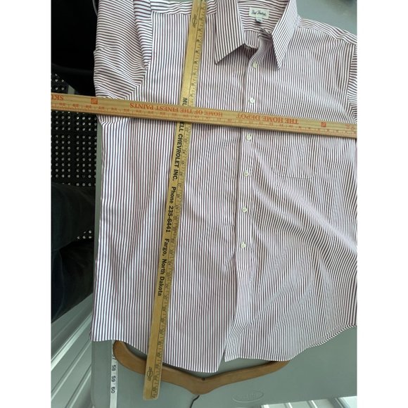 Paul Fredrick Stripe Button Down Shirt Men 17 1/2 White Red Career Office Preppy - Picture 5 of 8